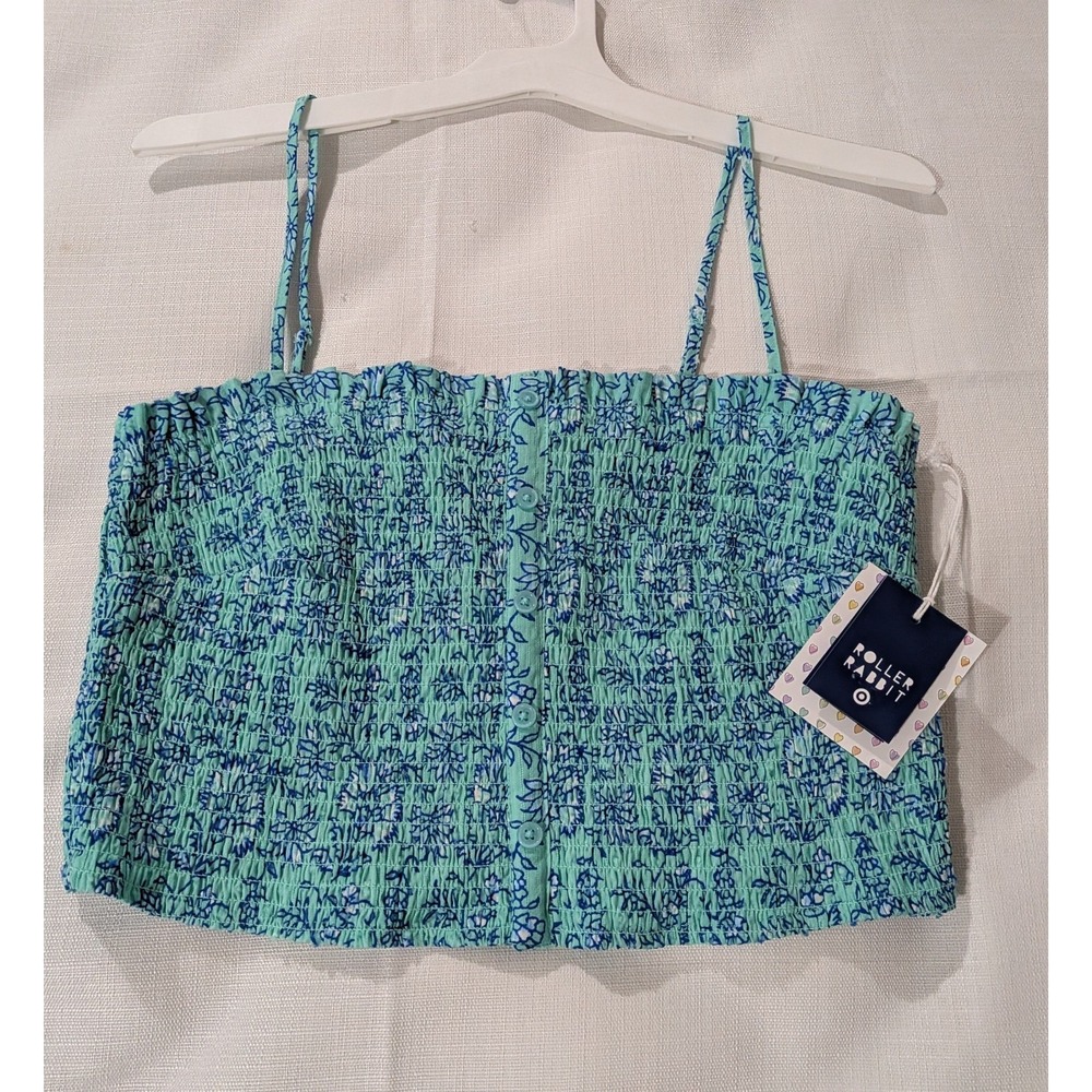 *NWT* Roller Rabbit x Target Women Size Large Smocked Peplum Tank Top Blue